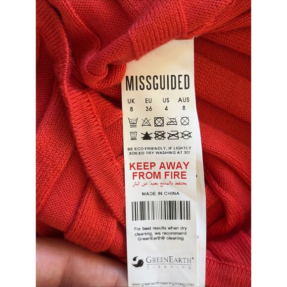 MISSGUIDED Red Square Neck Extreme Ribbed Long Sleeve Bodysuit Womens 4 NEW NWT - Picture 7 of 7